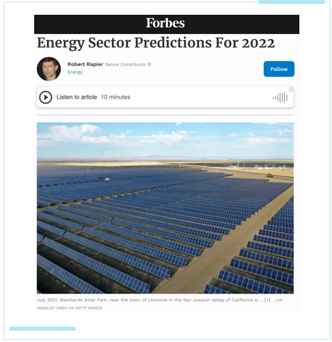 福布斯：2022年能源行业走向预测！